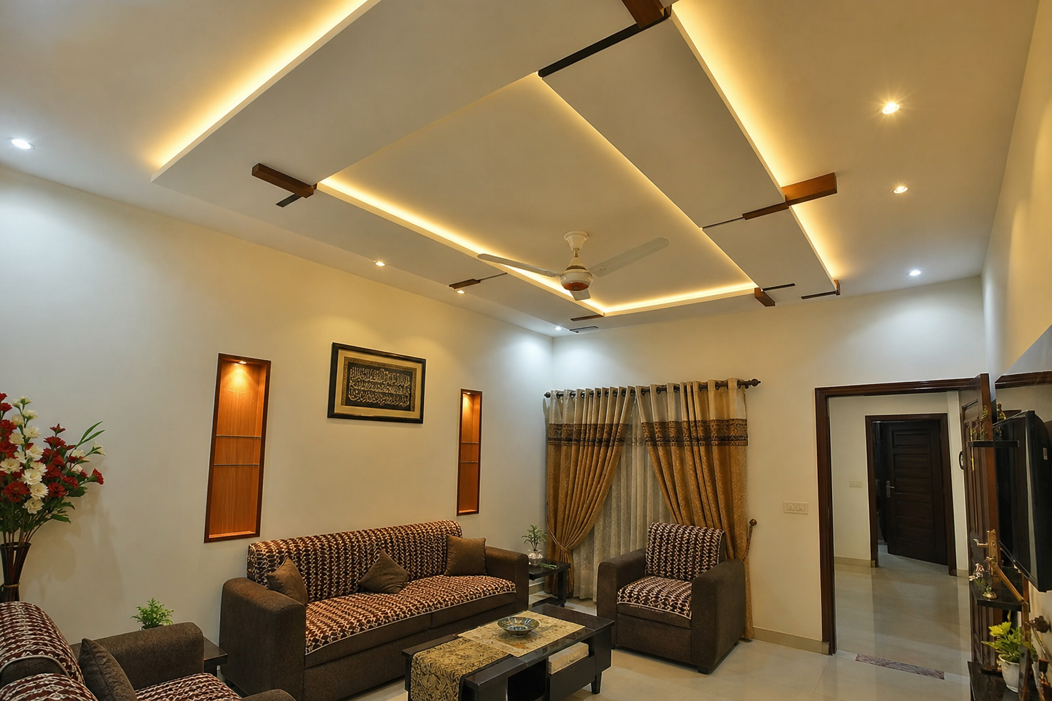 Gypsum board false ceiling with lighting