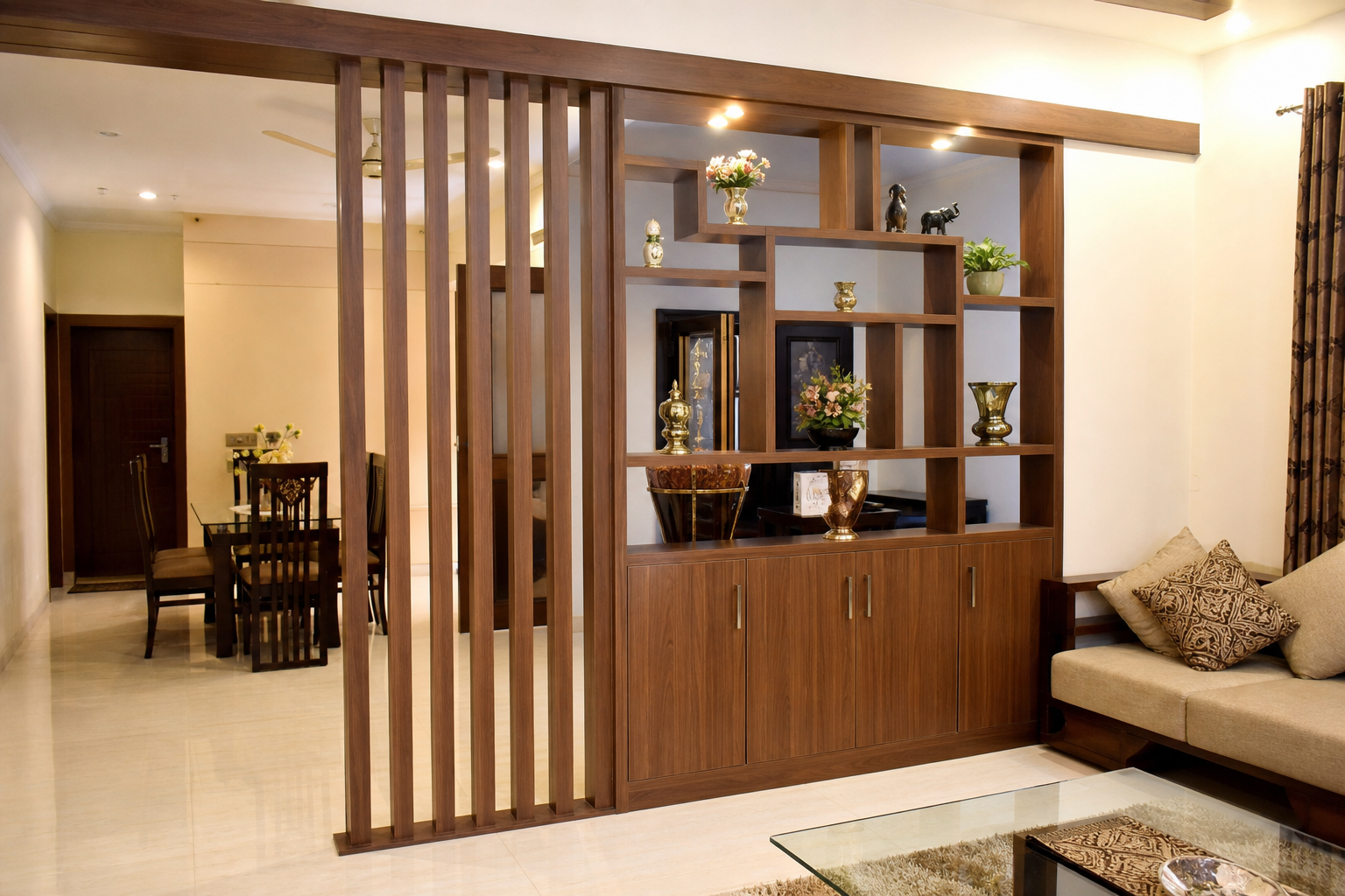 Wooden room partition in a modern interior